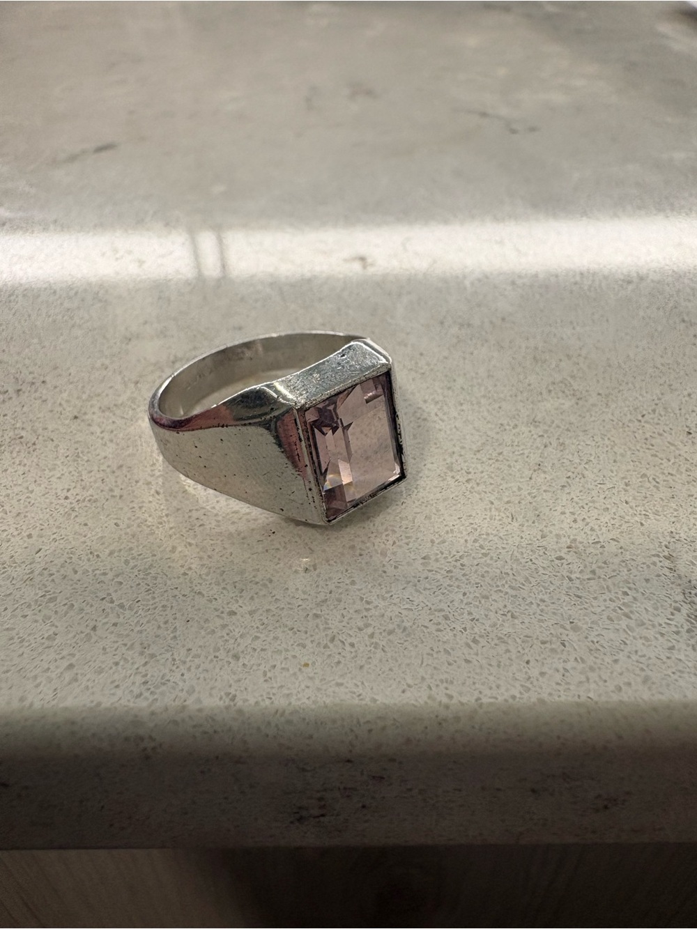 18k Electroplated White Gold with Pink Gemstone Ring